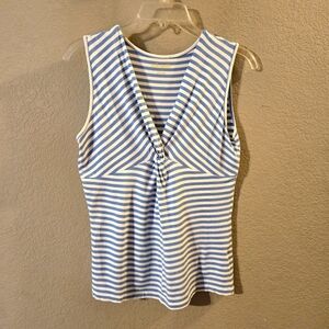 Willi Smith Womens Blue & White Striped Sleeveless Baby Doll Top Size Small